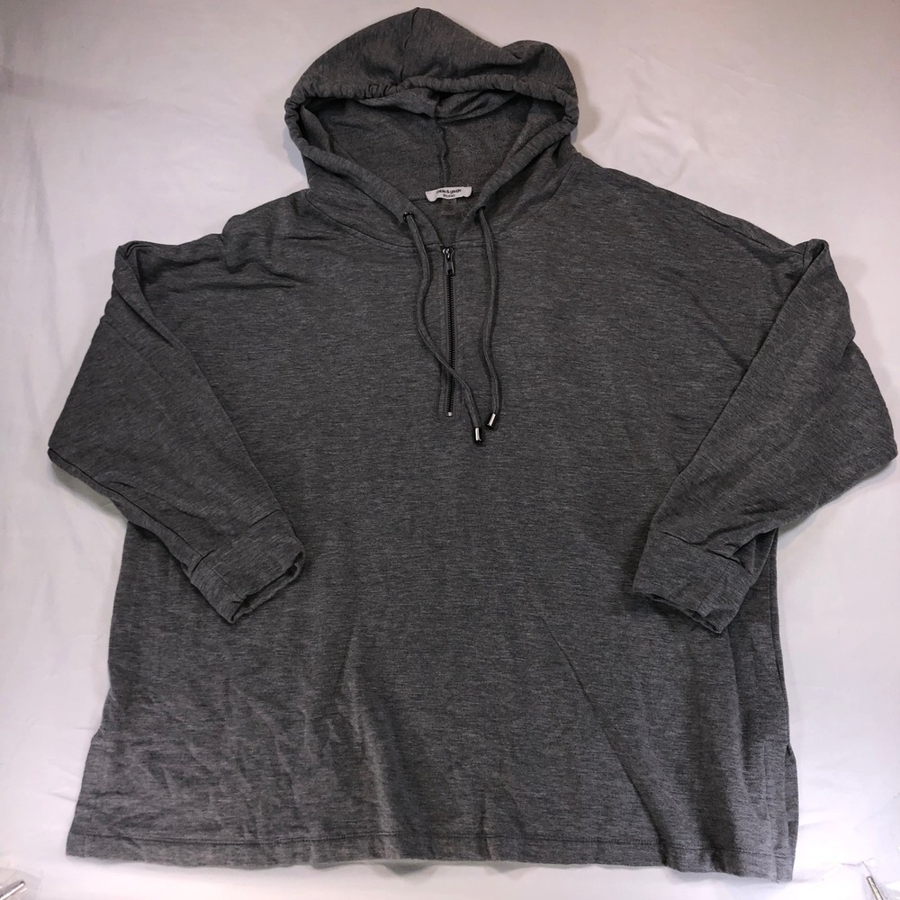 Cable & Gauge Studio Womens 2X Gray Quarter Zip Knit Hoodie Long Sleeve Top
